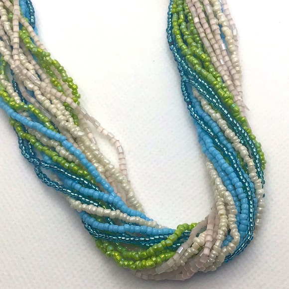 Mandee Multi Strand Twist Blue/Green Bead Necklace - Picture 5 of 7
